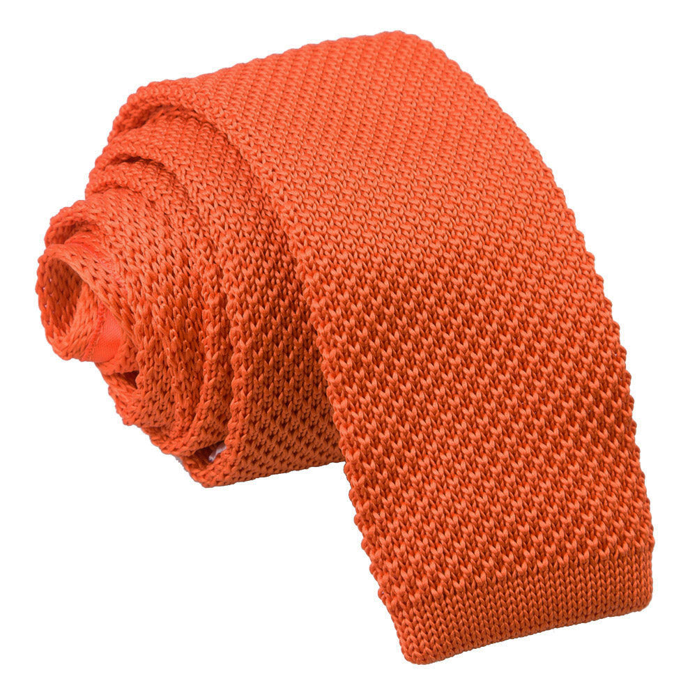 Burnt Orange Plain Knitted Skinny Tie