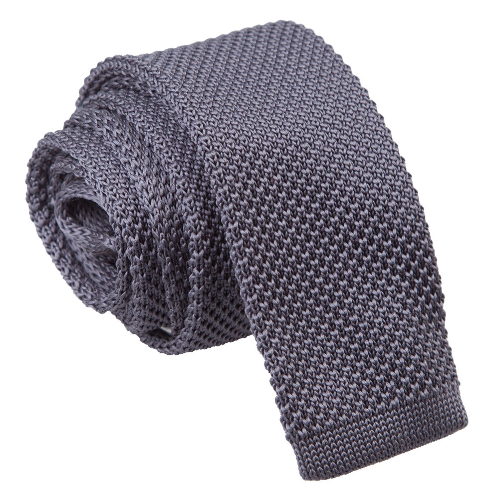 Charcoal Plain Knitted Skinny Tie