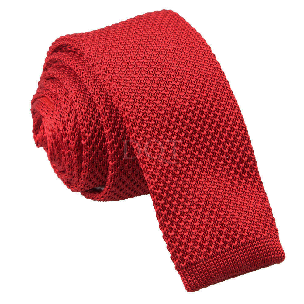 Crimson Red Plain Knitted Skinny Tie