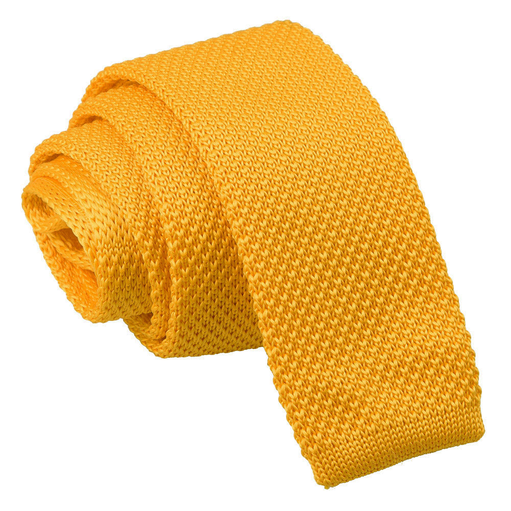 Marigold Yellow Plain Knitted Skinny Tie