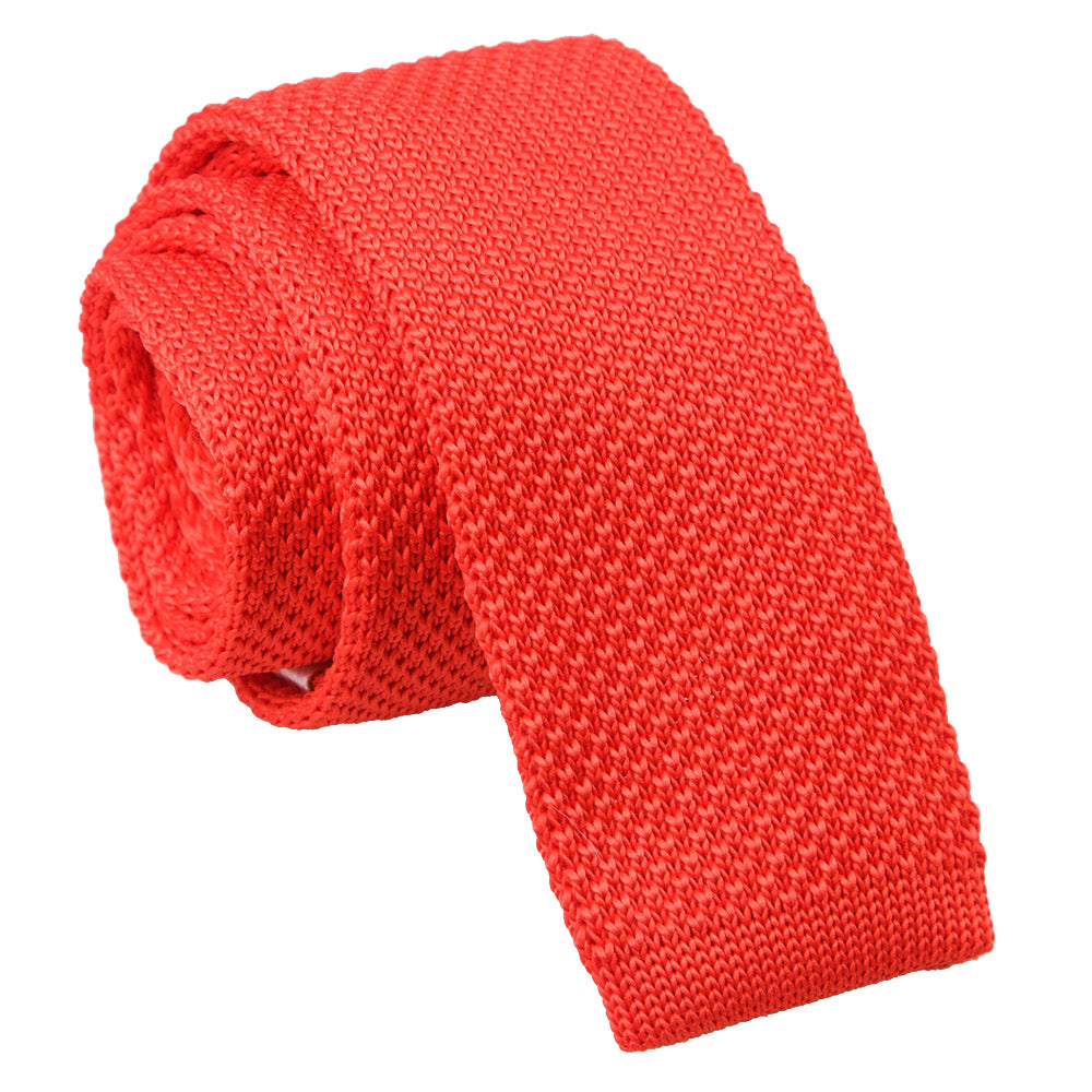 Red Plain Knitted Skinny Tie