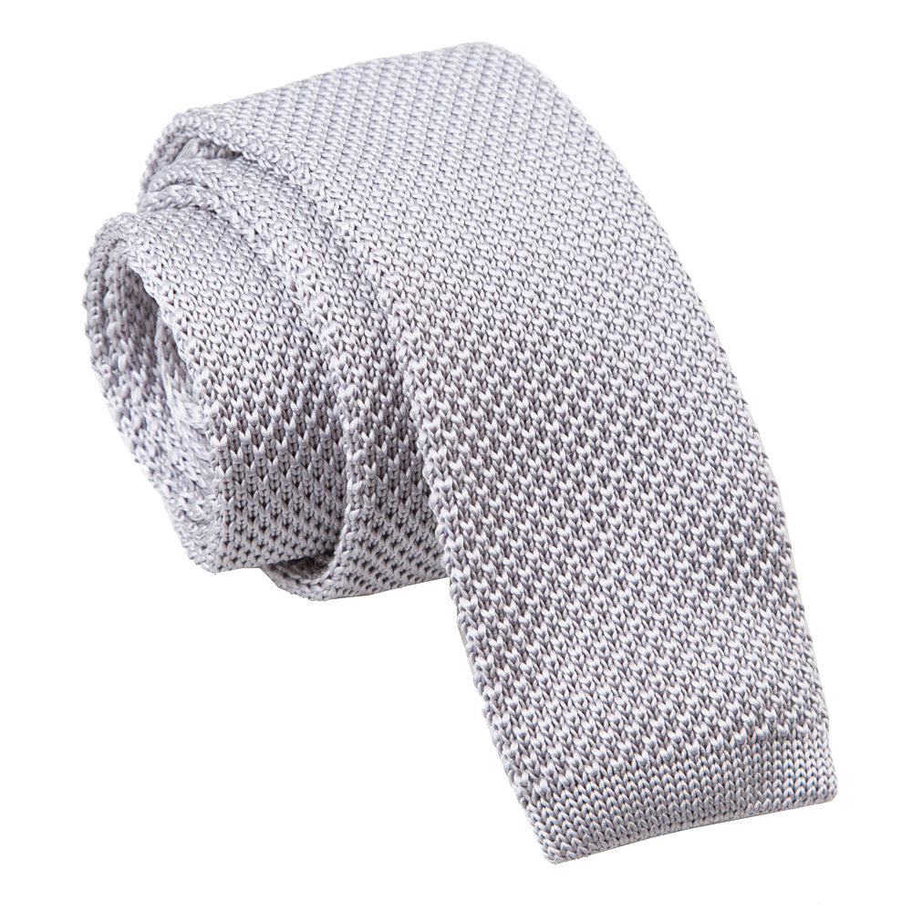 Silver Plain Knitted Skinny Tie