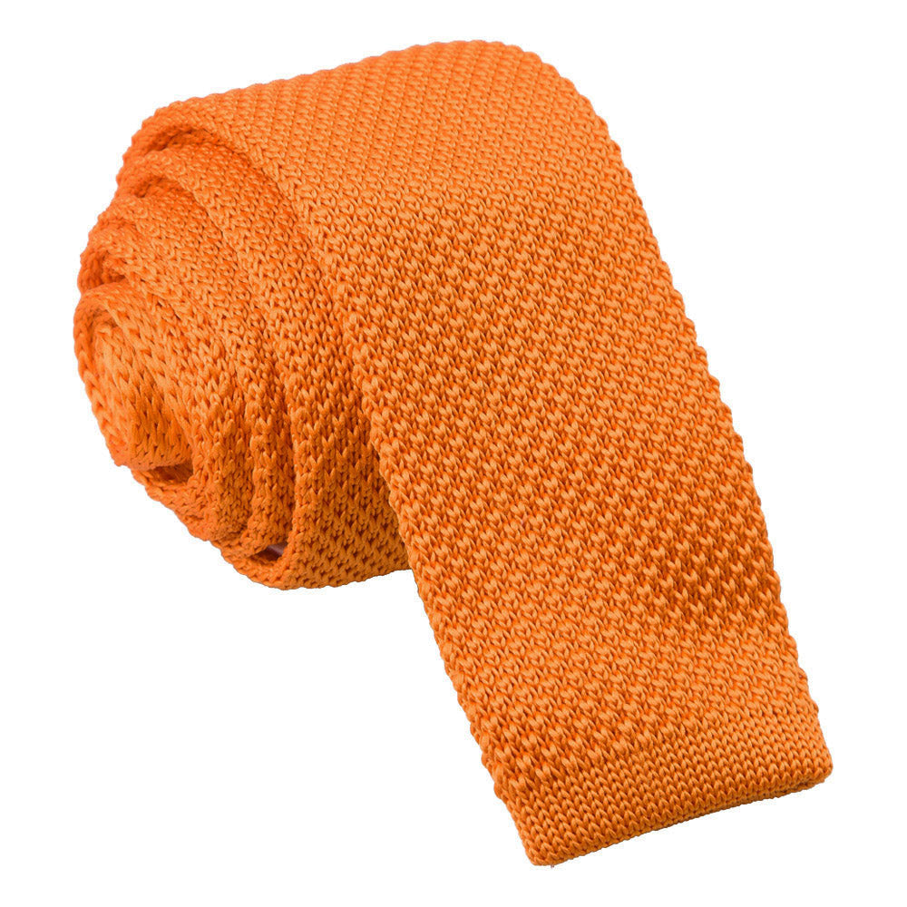 Tangerine Plain Knitted Skinny Tie