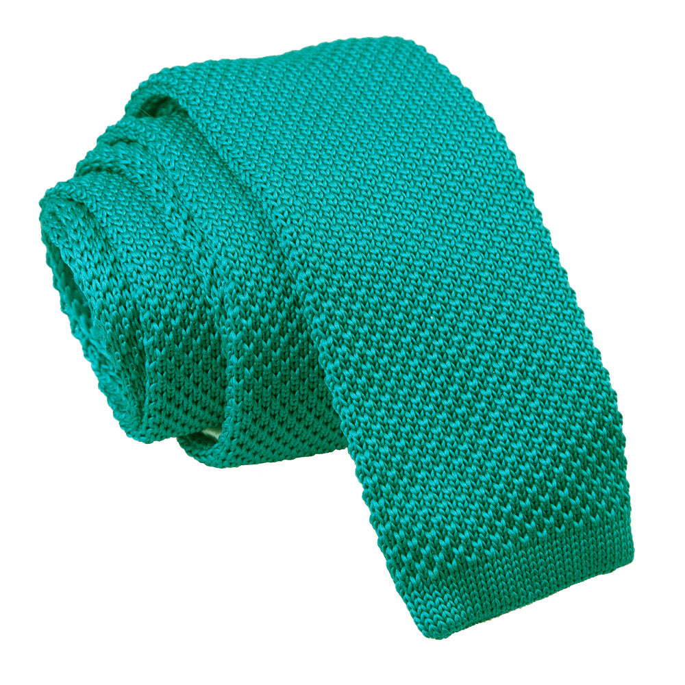 Teal Plain Knitted Skinny Tie