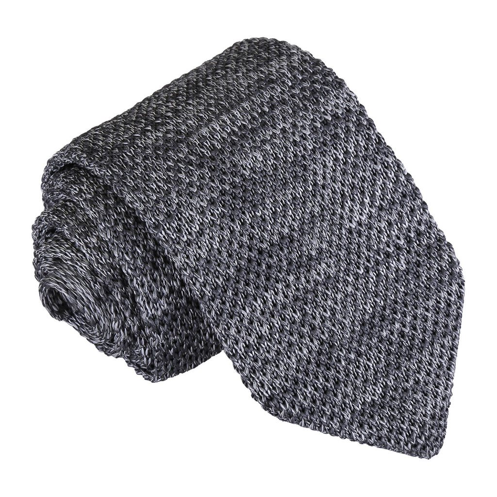 Grey Melange Plain Speckled Knitted Slim Tie