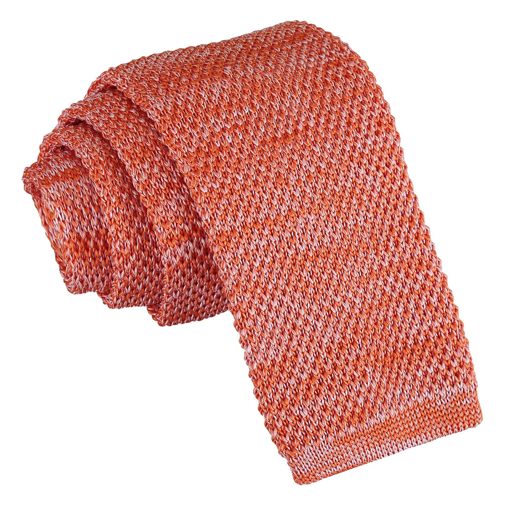 Orange Melange Plain Speckled Knitted Skinny Tie