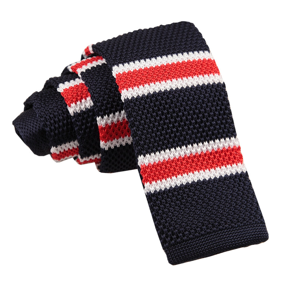 Knitted Navy Knitted Stripe with 2 Borders Skinny Tie