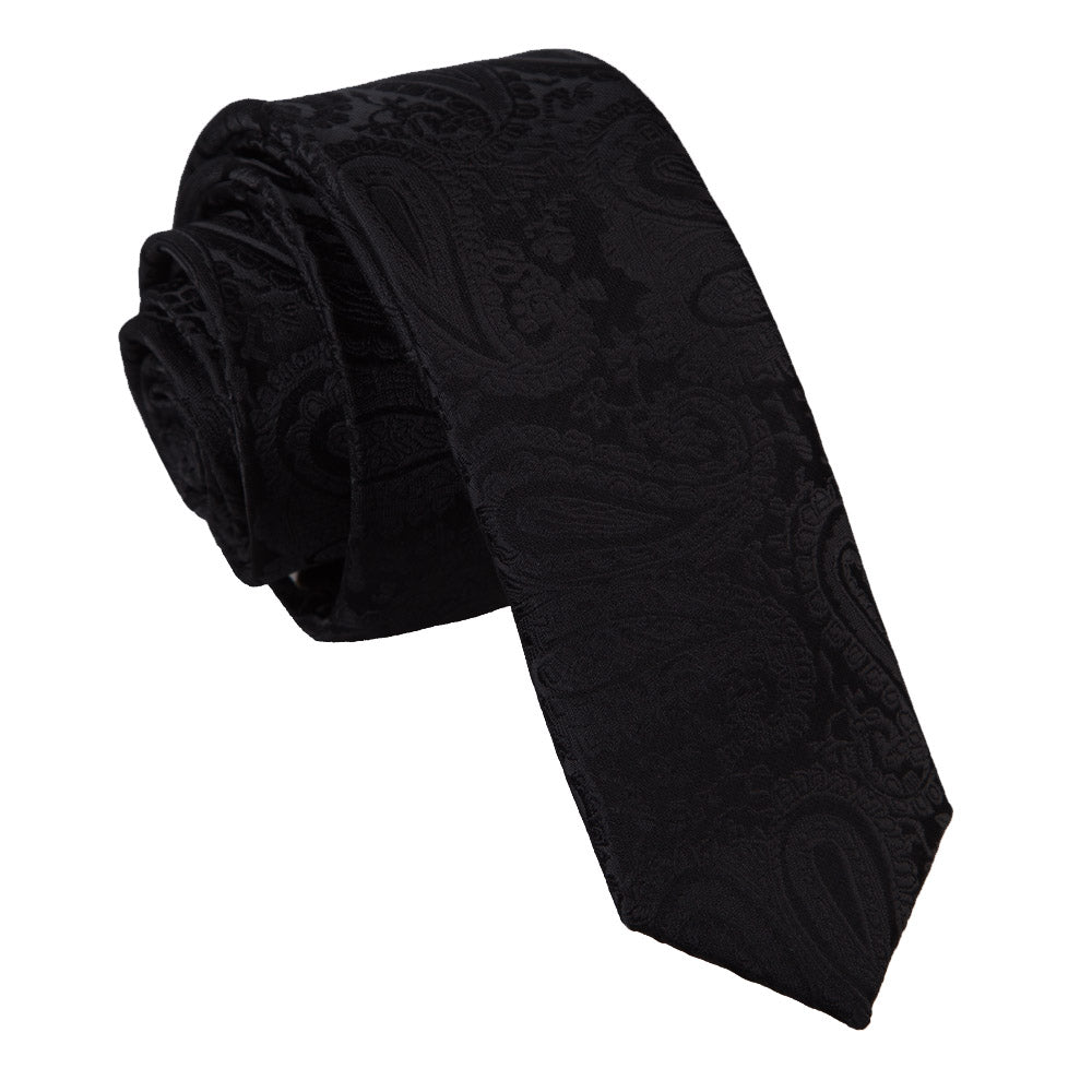 Paisley Skinny Tie - Charcoal Grey - Well Dapper