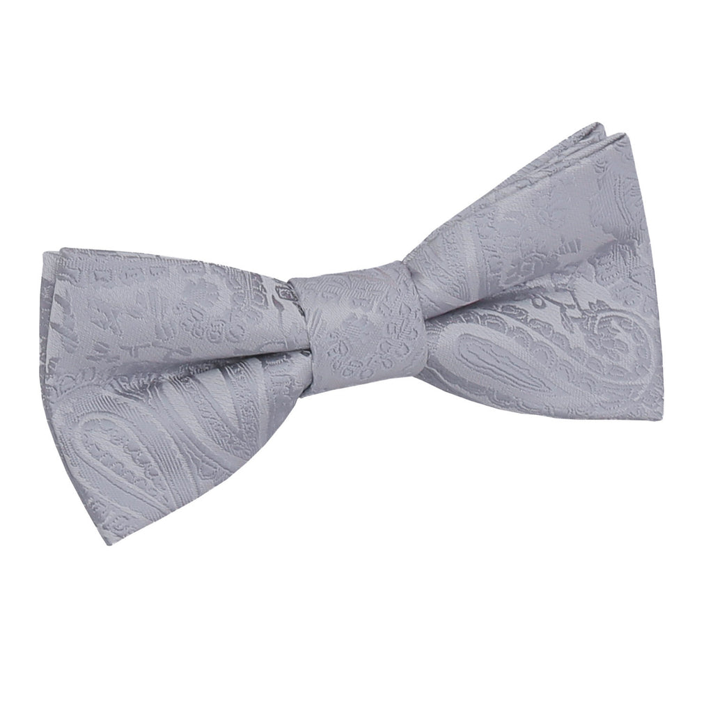 Boys Silver Paisley Pre Tied Bow Tie