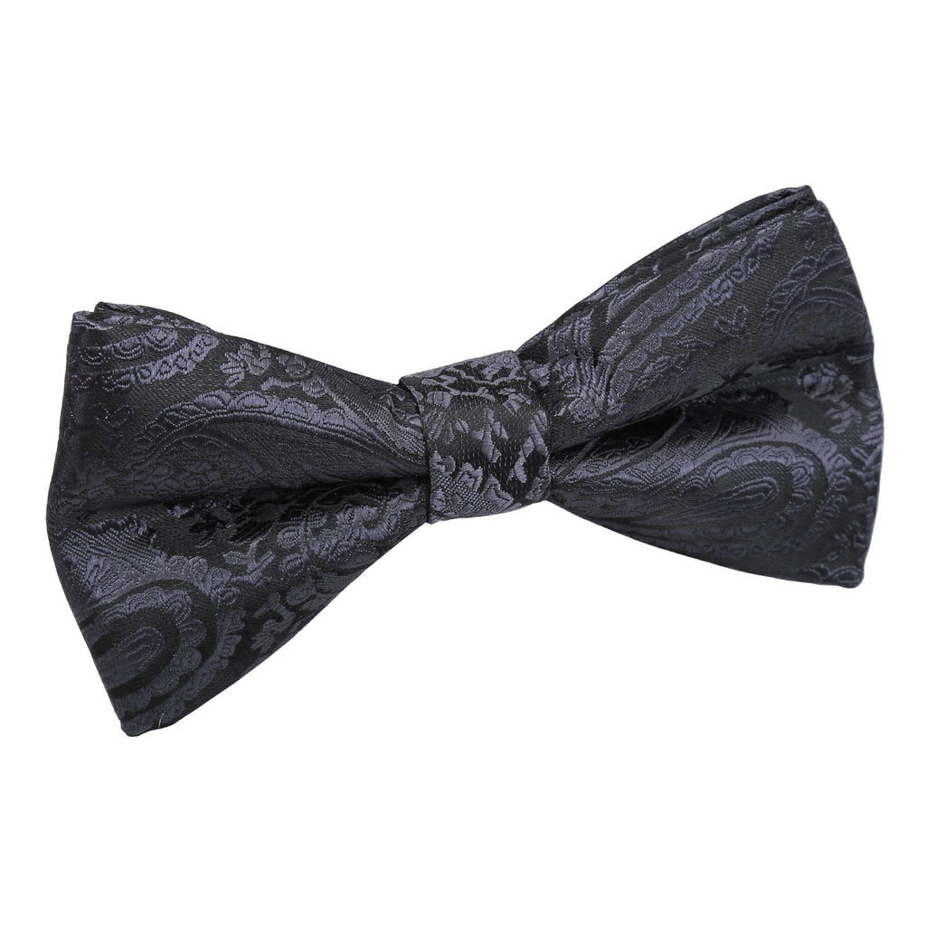 Charcoal Grey Paisley Pre Tied Bow Tie