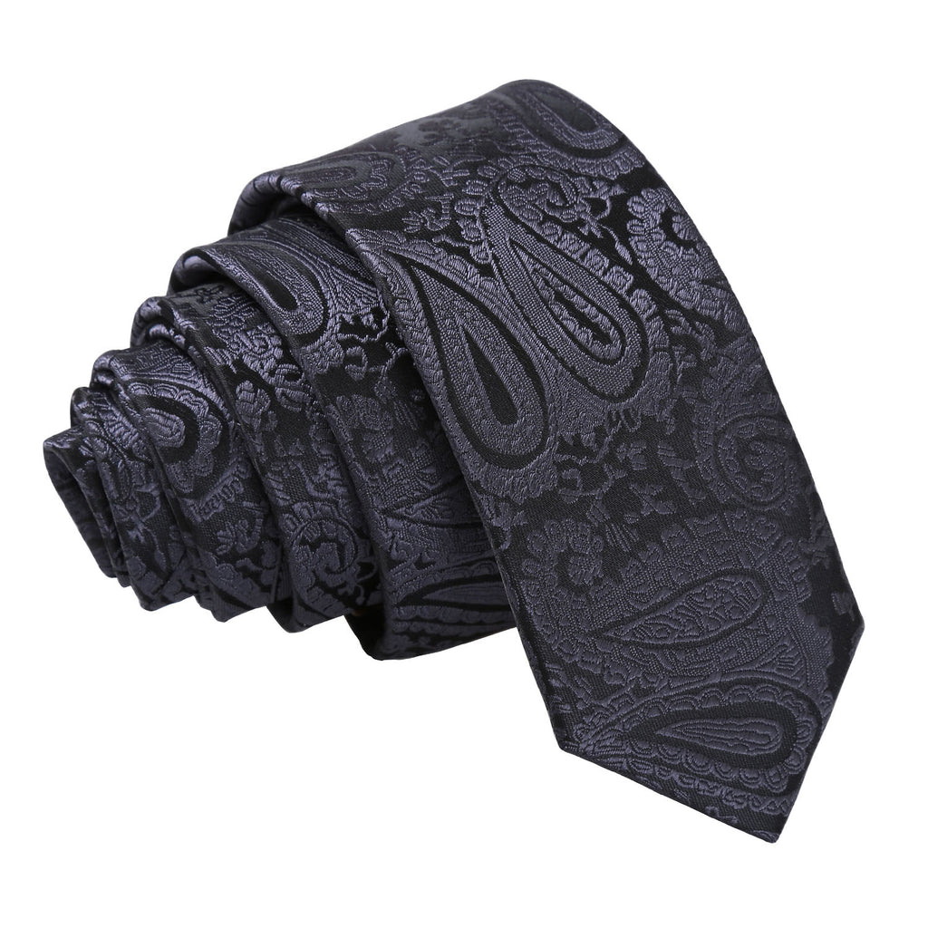 Charcoal Grey Paisley Skinny Tie