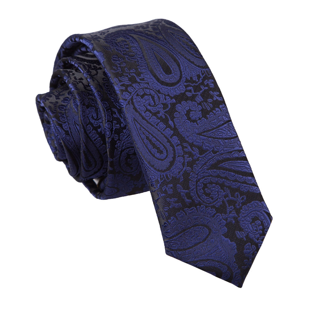 Paisley Skinny Tie - Charcoal Grey - Well Dapper