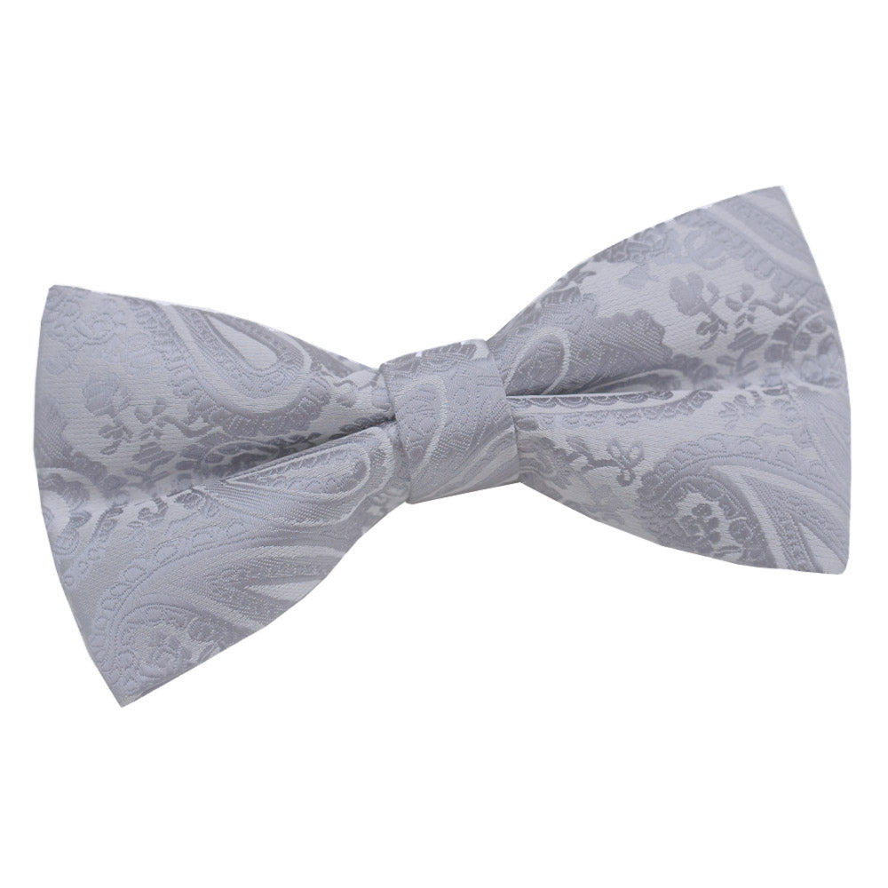 Silver Paisley Pre Tied Bow Tie