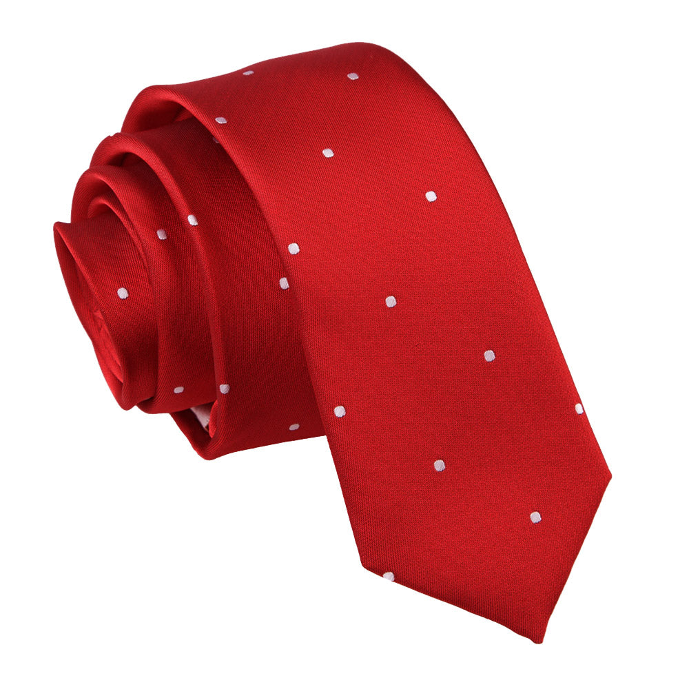 Pin Dot Skinny Tie - Red - Well Dapper