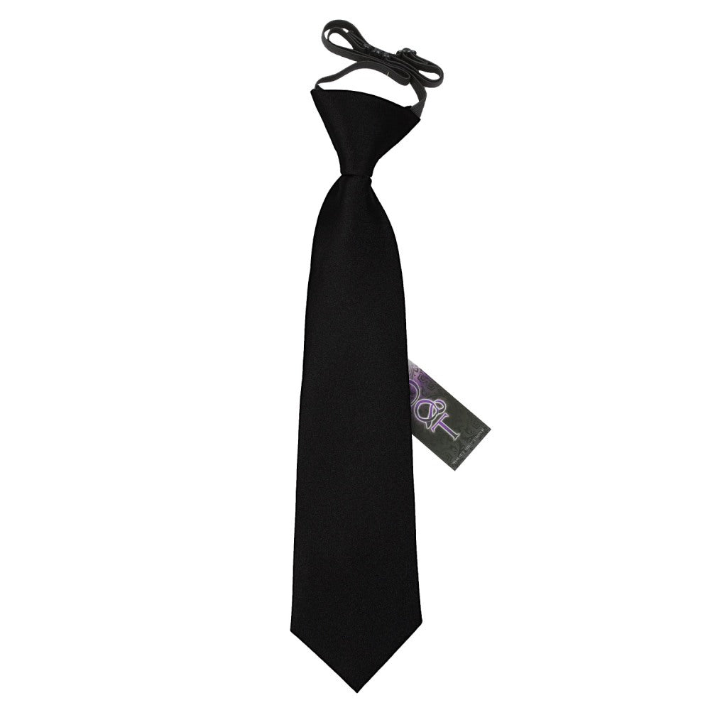 Boys Black Plain Satin Elasticated Tie