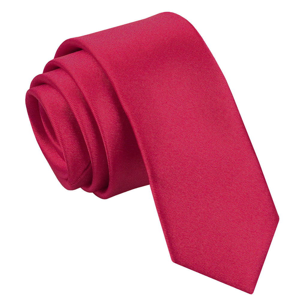 Crimson Red Plain Satin Skinny Tie