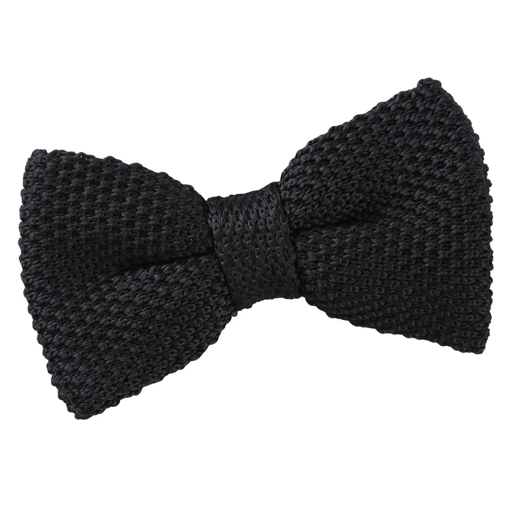 Boys Black Plain Knitted Pre Tied Bow Tie