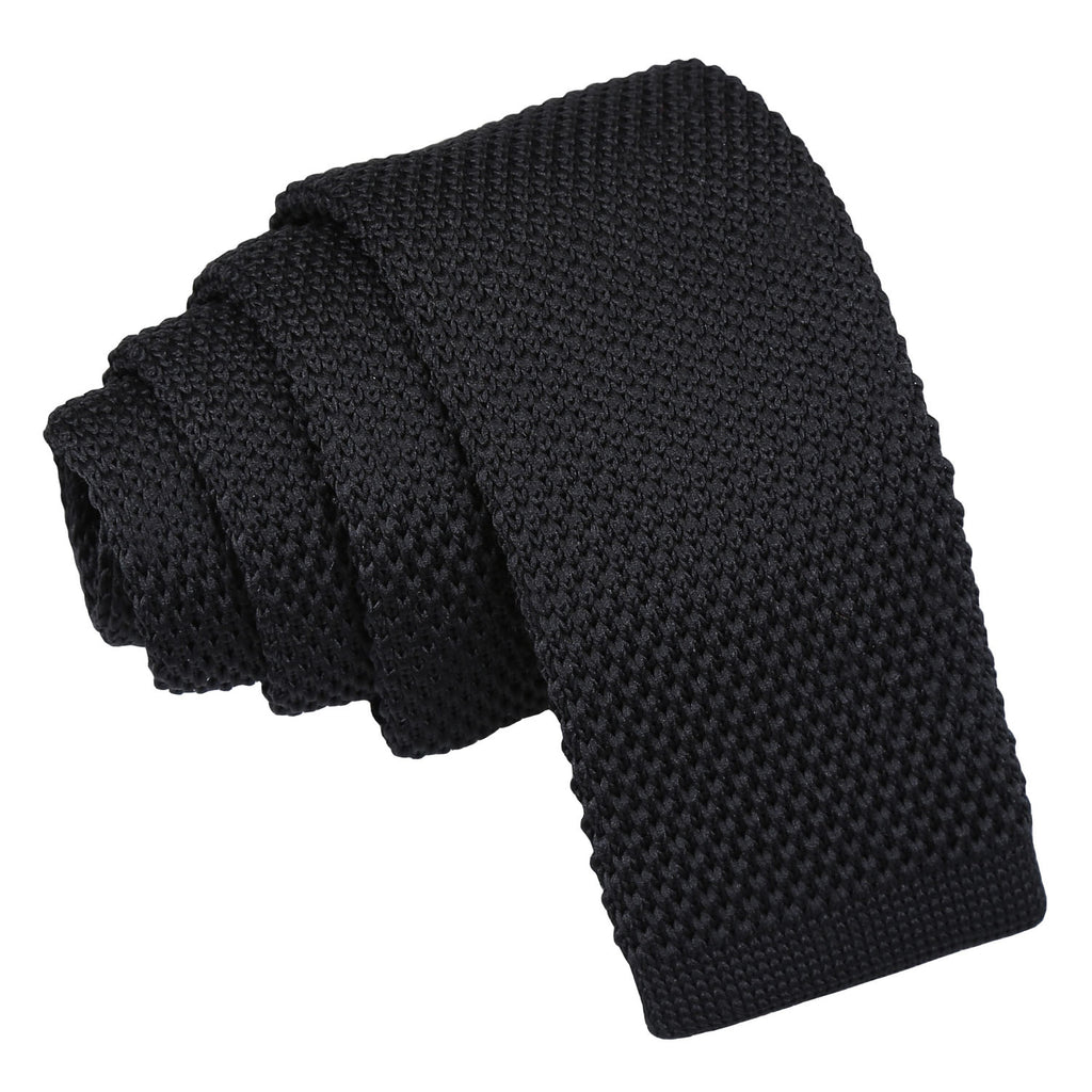 Boys Black Plain Knitted Tie