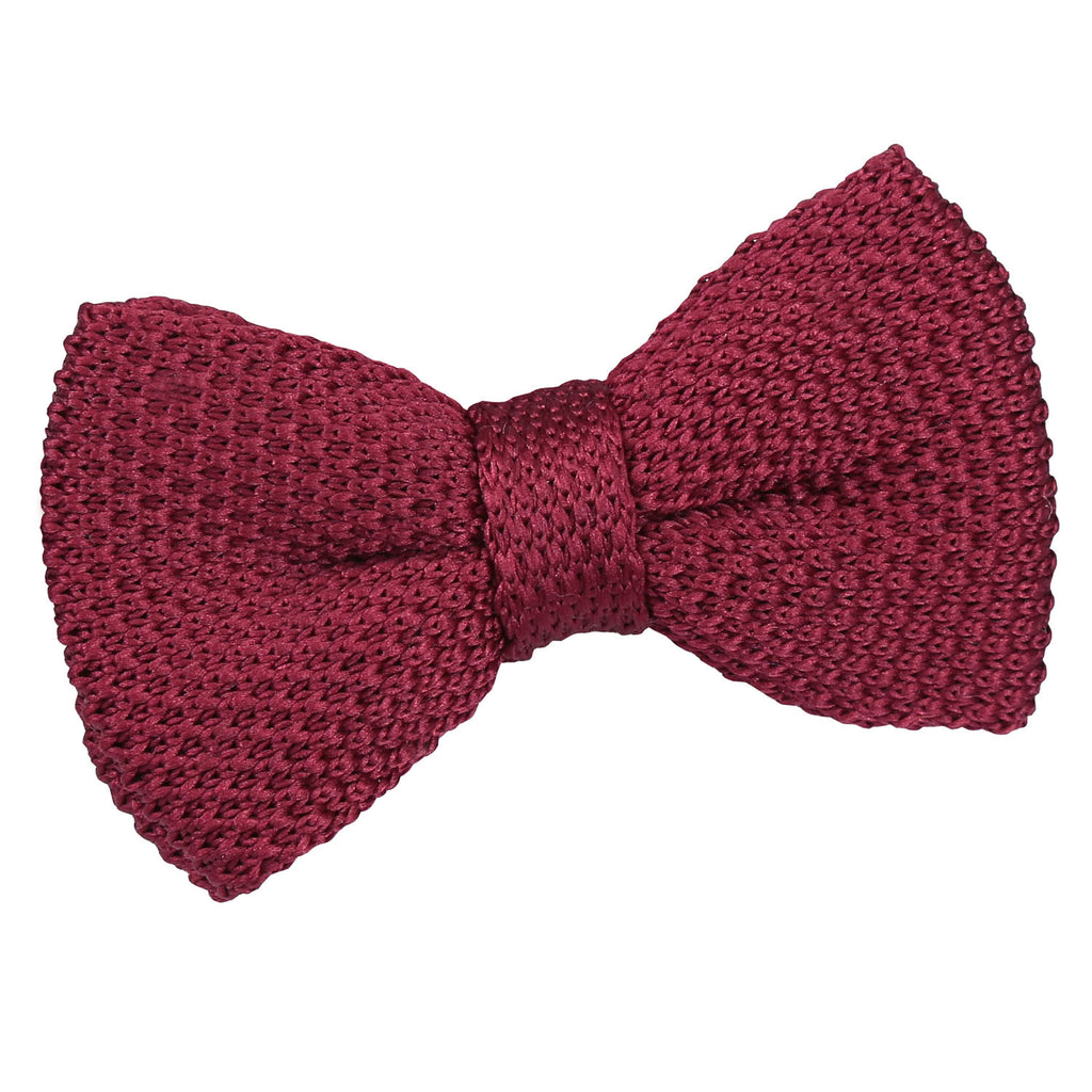 Boys Burgundy Plain Knitted Pre Tied Bow Tie