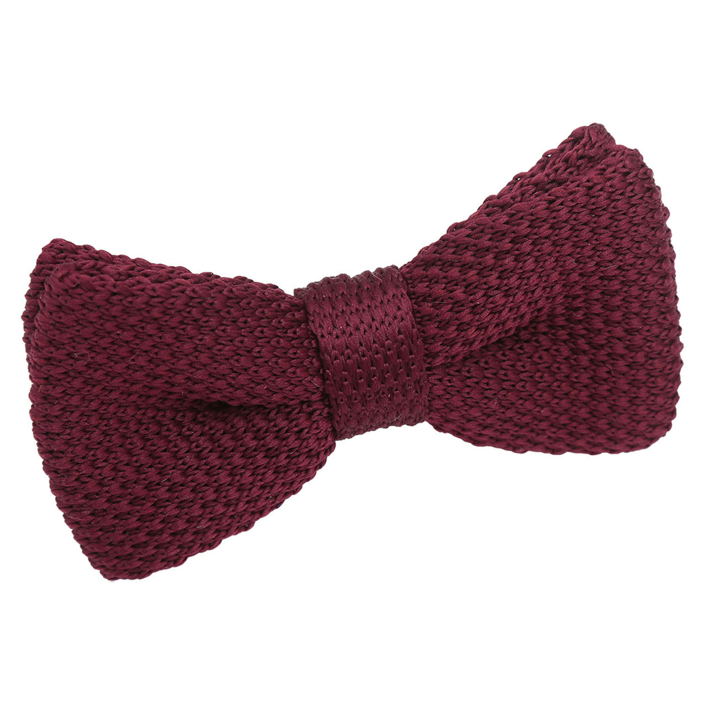 Boys Cabernet Red Plain Knitted Pre Tied Bow Tie