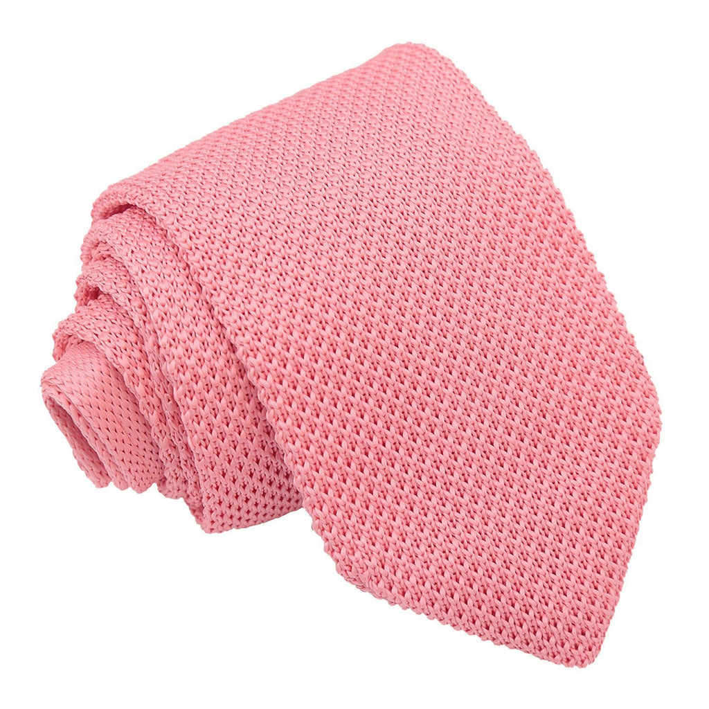 Flamingo Pink Plain Knitted Slim Tie