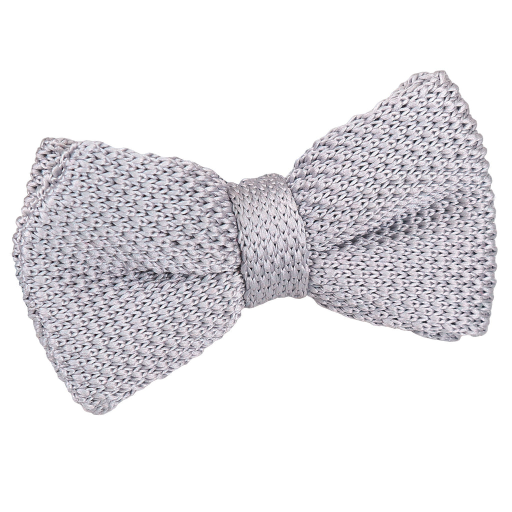 Boys Silver Plain Knitted Pre Tied Bow Tie