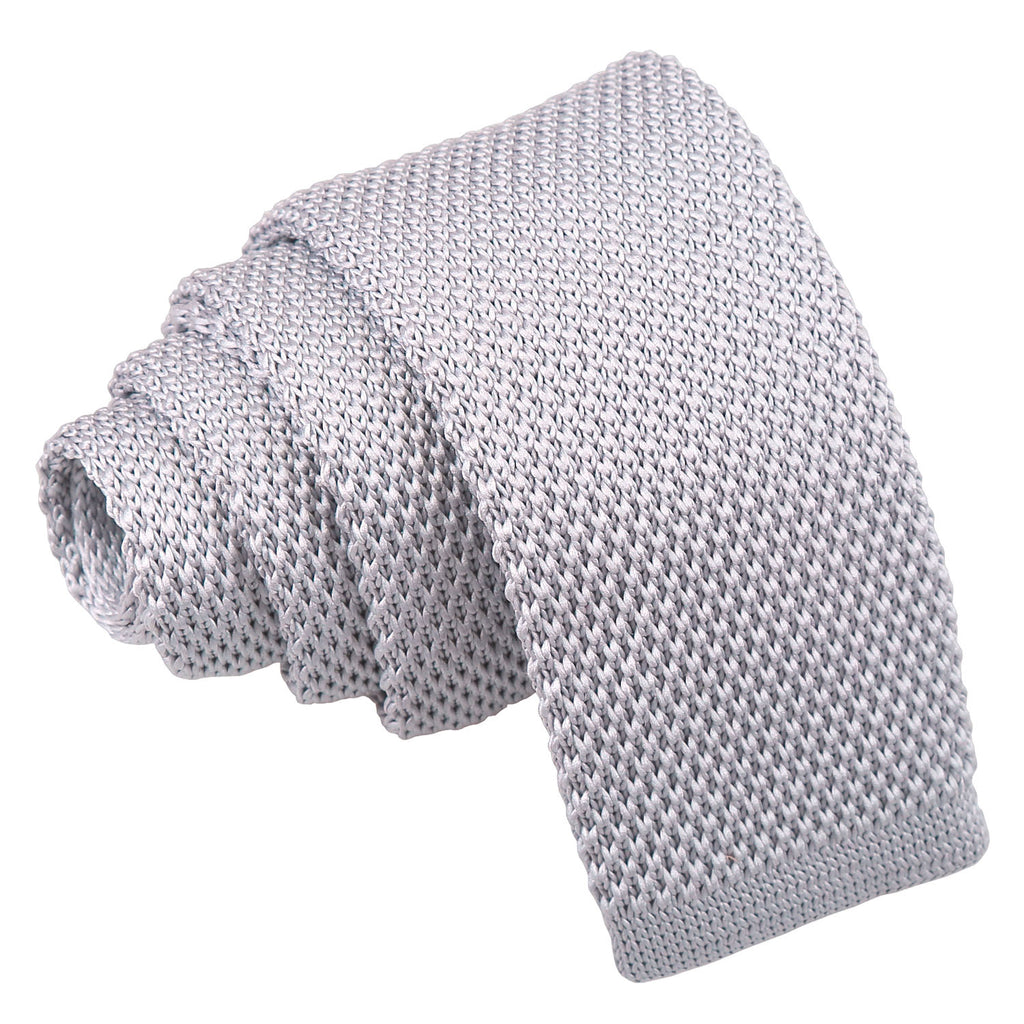 Boys Silver Plain Knitted Tie