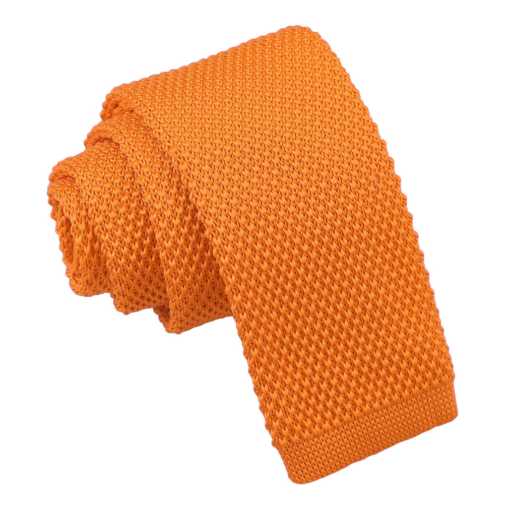 Boys Tangerine Plain Knitted Tie