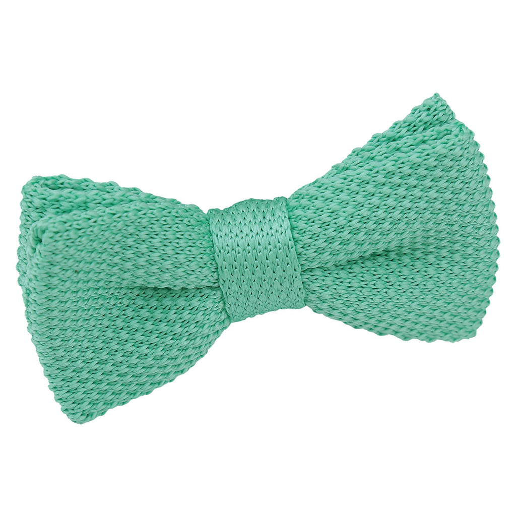 Boys Aquamarine Green Plain Knitted Pre Tied Bow Tie