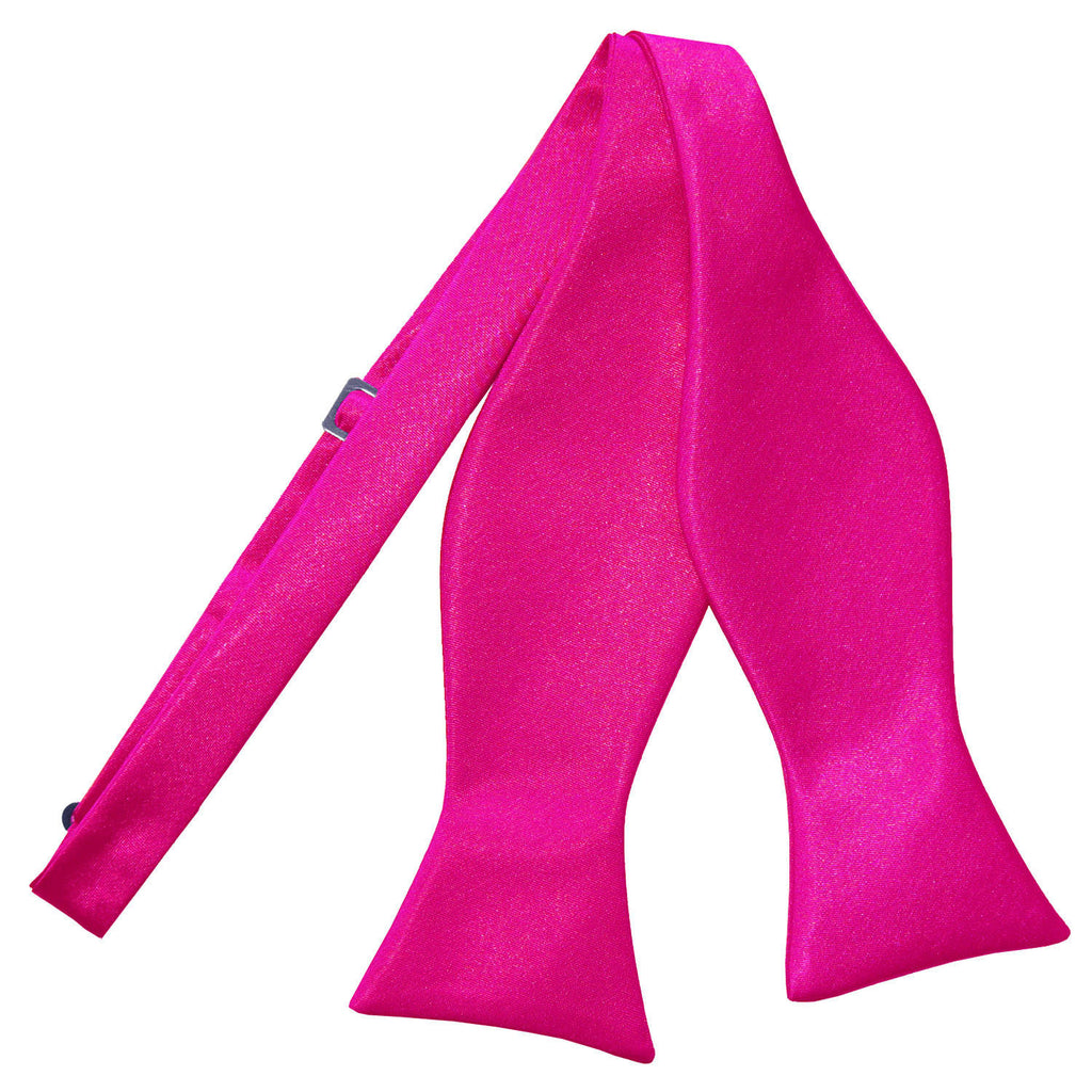 Hot Pink Plain Satin Self Tie Bow Tie