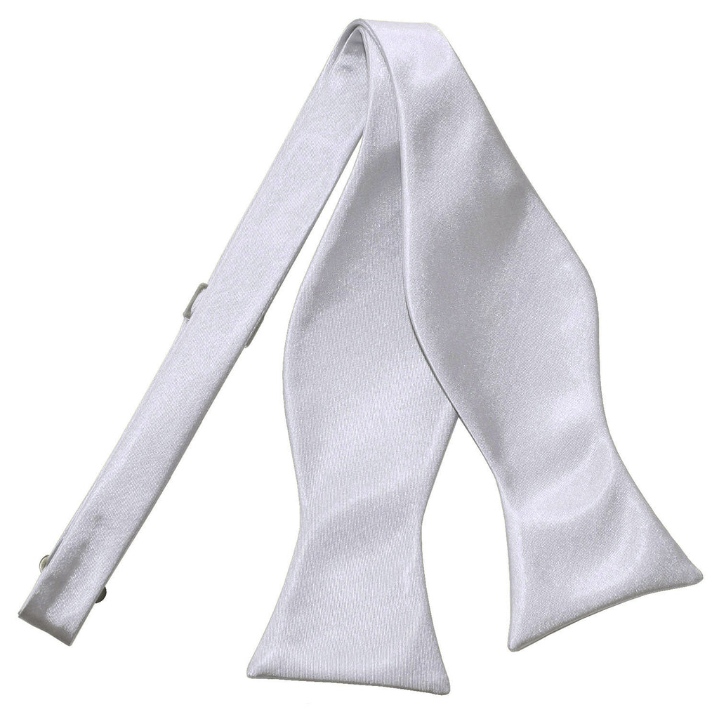 Silver Plain Satin Self Tie Bow Tie