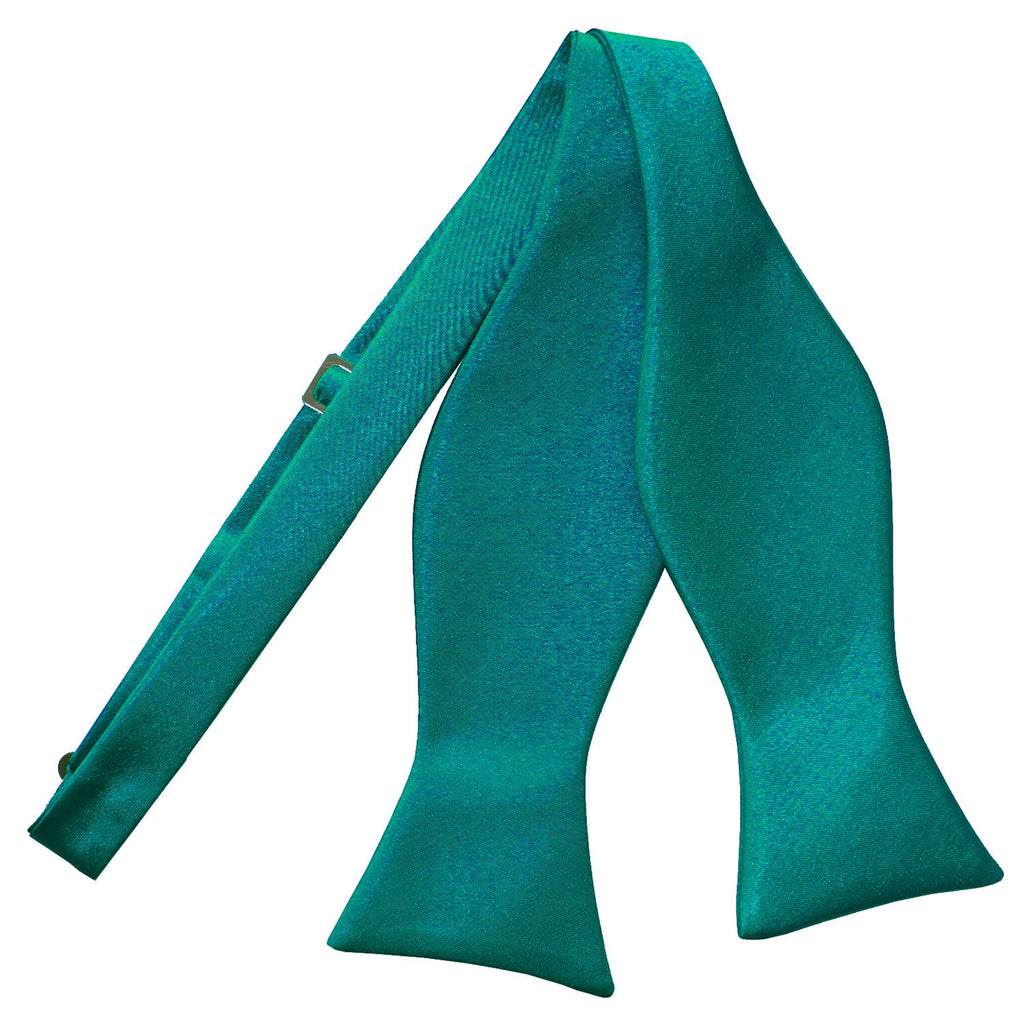 Teal Plain Satin Self Tie Bow Tie