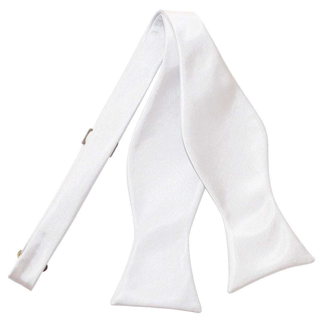 White Plain Satin Self Tie Bow Tie