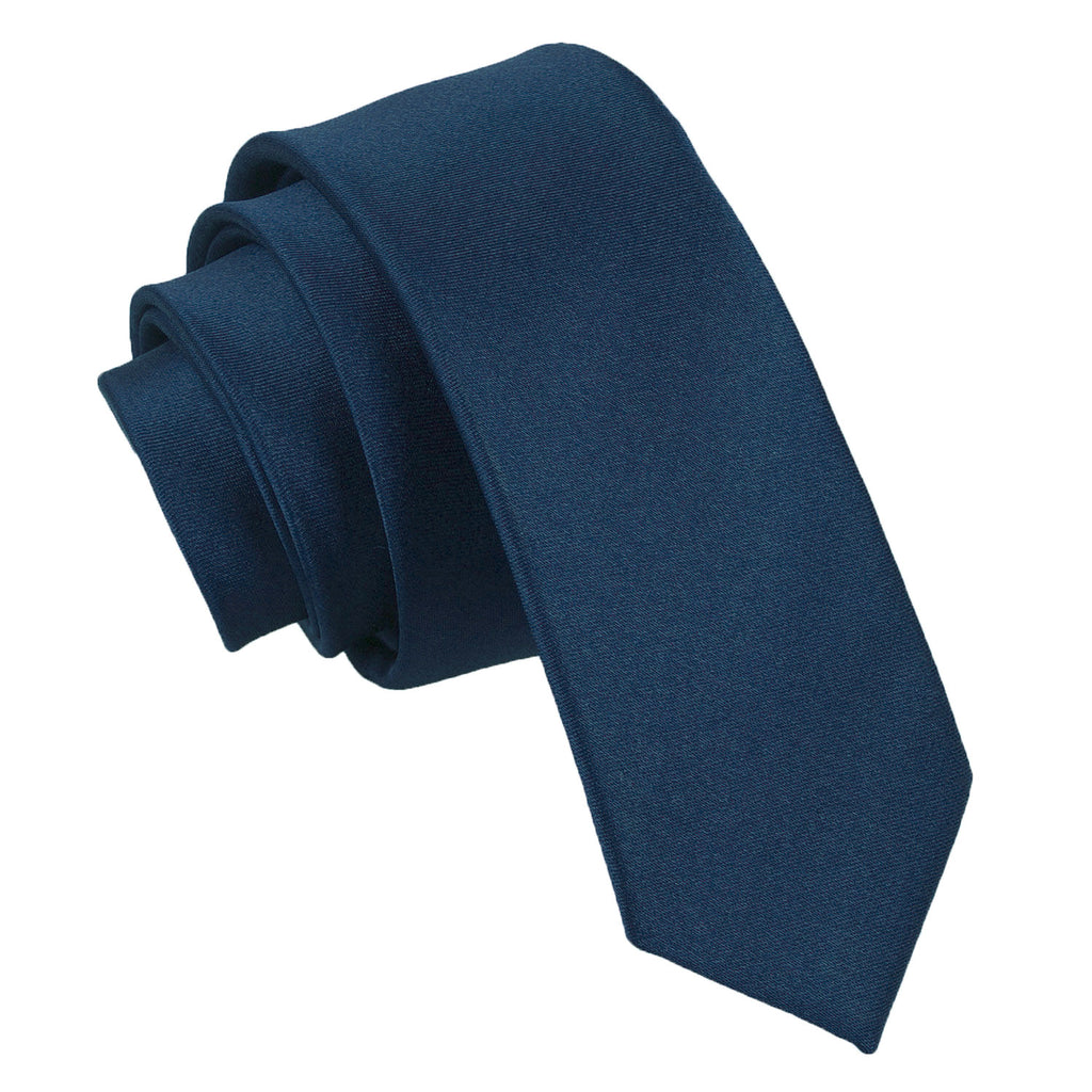 Navy Blue Plain Satin Skinny Tie