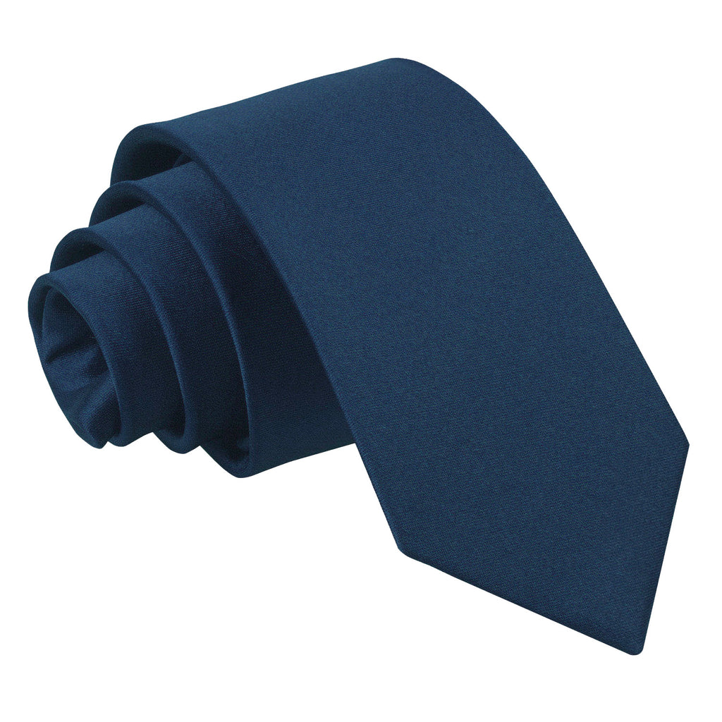 Navy Blue Plain Satin Slim Tie