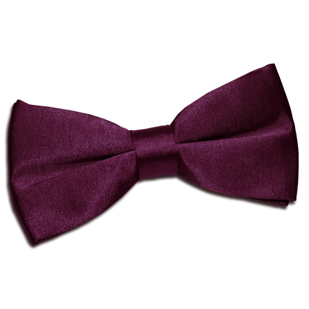 Plum Plain Satin Pre Tied Bow Tie