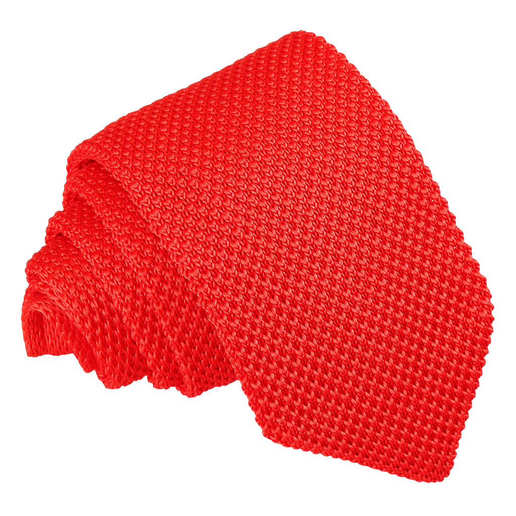 Red Plain Knitted Slim Tie