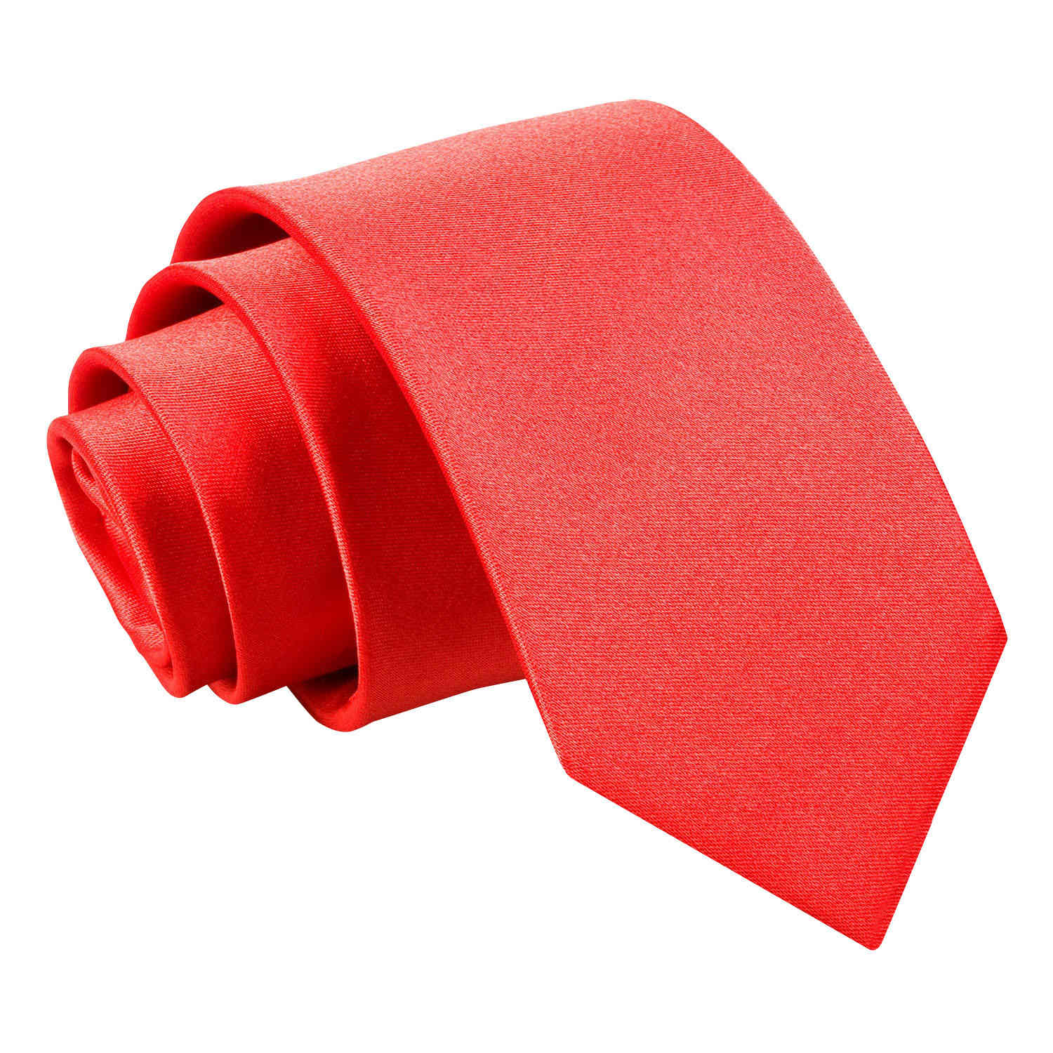 Plain Satin Slim Tie - Coral - Well Dapper