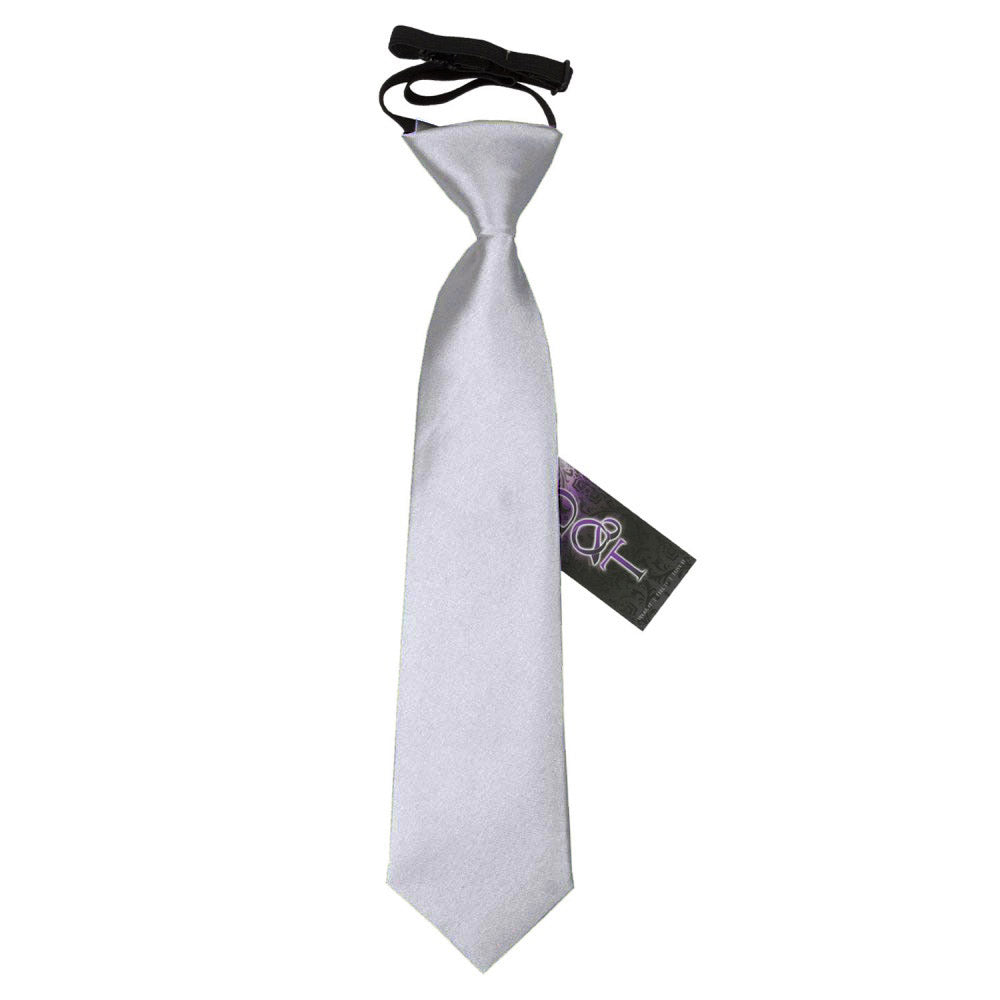 Boys Silver Plain Satin Elasticated Tie