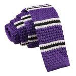 Knitted Purple with Black and White Thin Stripe Knitted 3 Thin Stripe Skinny Tie