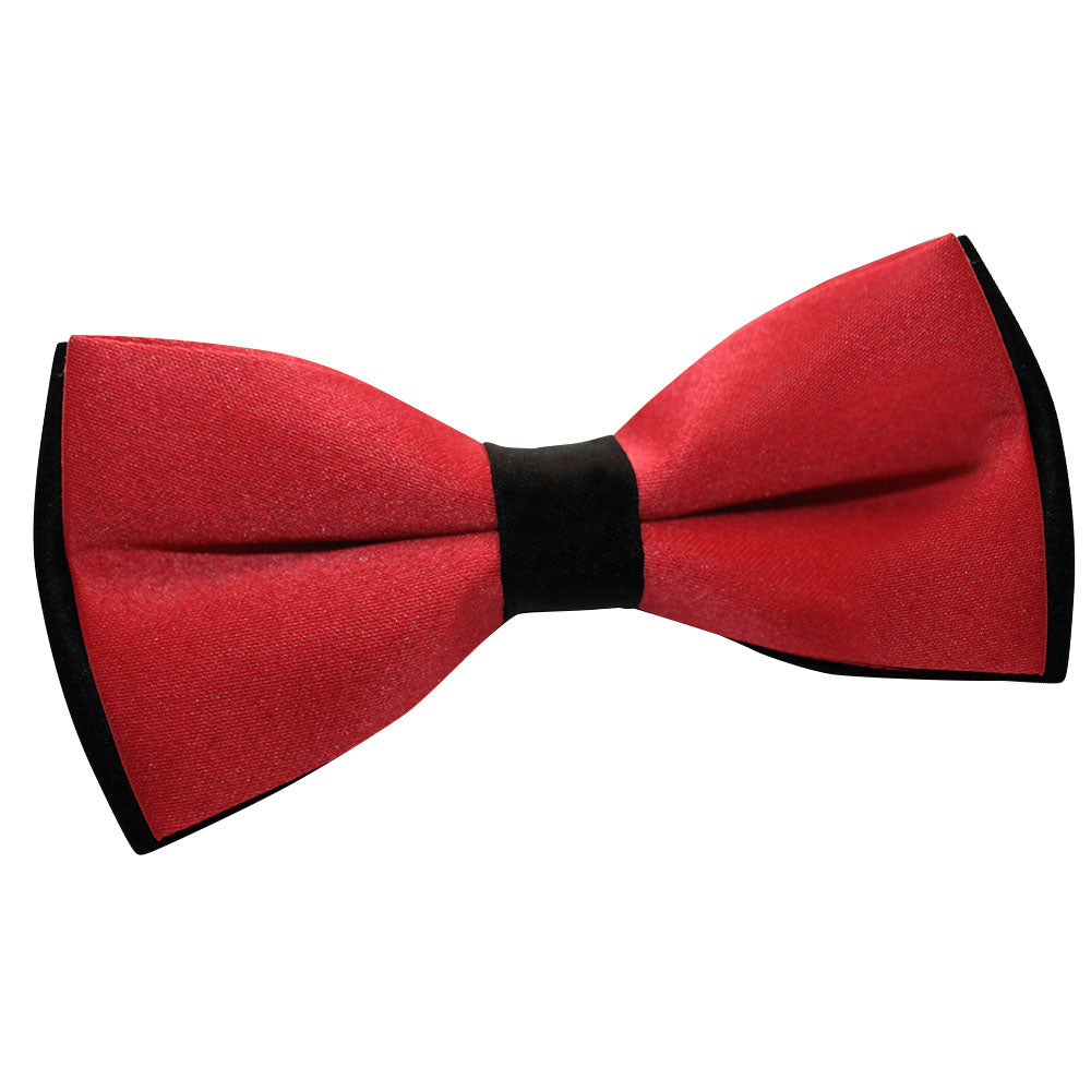 Plain Satin 2 Toned Pre-Tied Bow Tie - Black and Red - Well Dapper