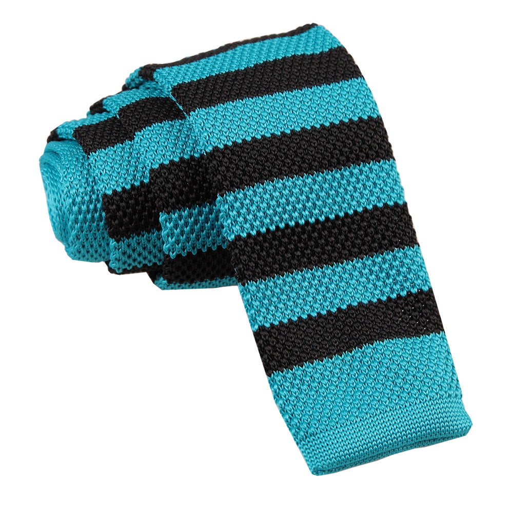 Knitted Striped Skinny Tie - Navy and Orange - Well Dapper