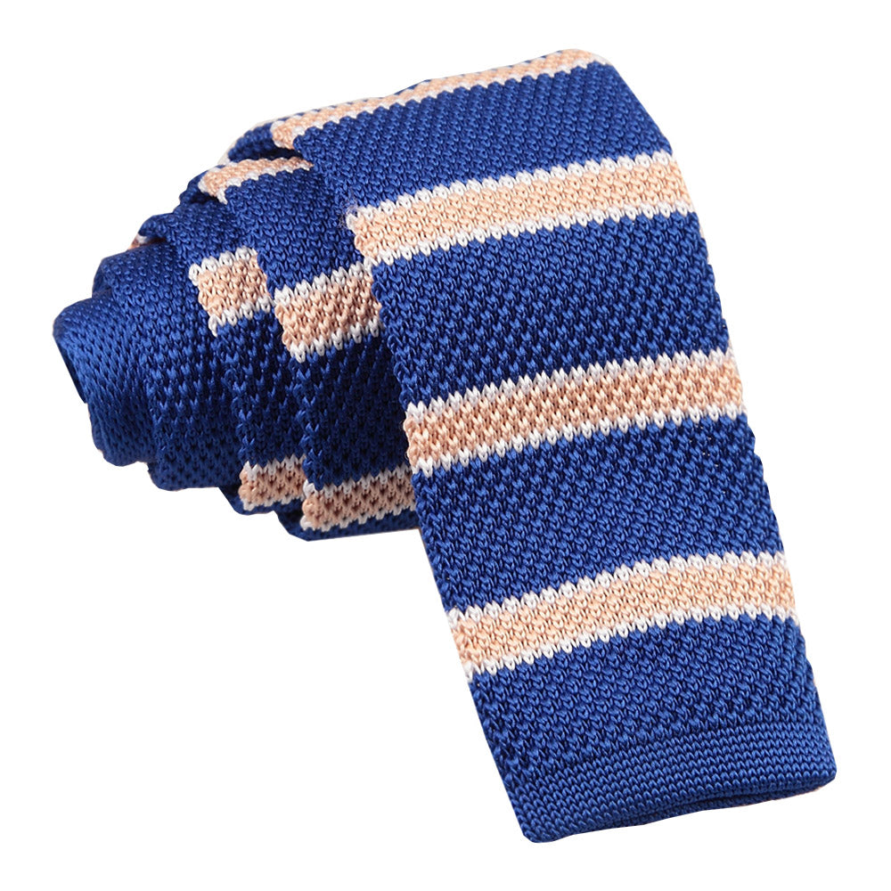 Knitted Royal Blue Knitted Stripe with 2 Borders Skinny Tie