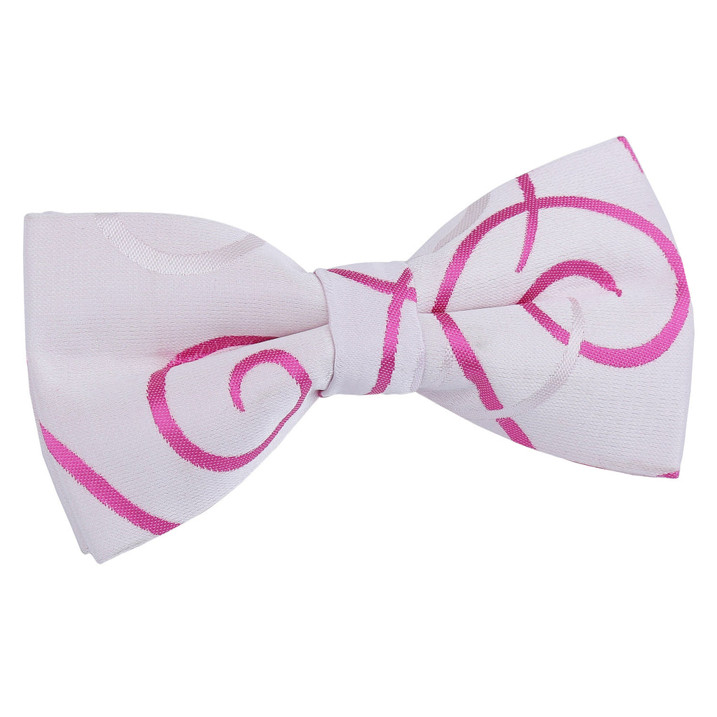 Ivory and Hot Pink Scroll Pre Tied Bow Tie