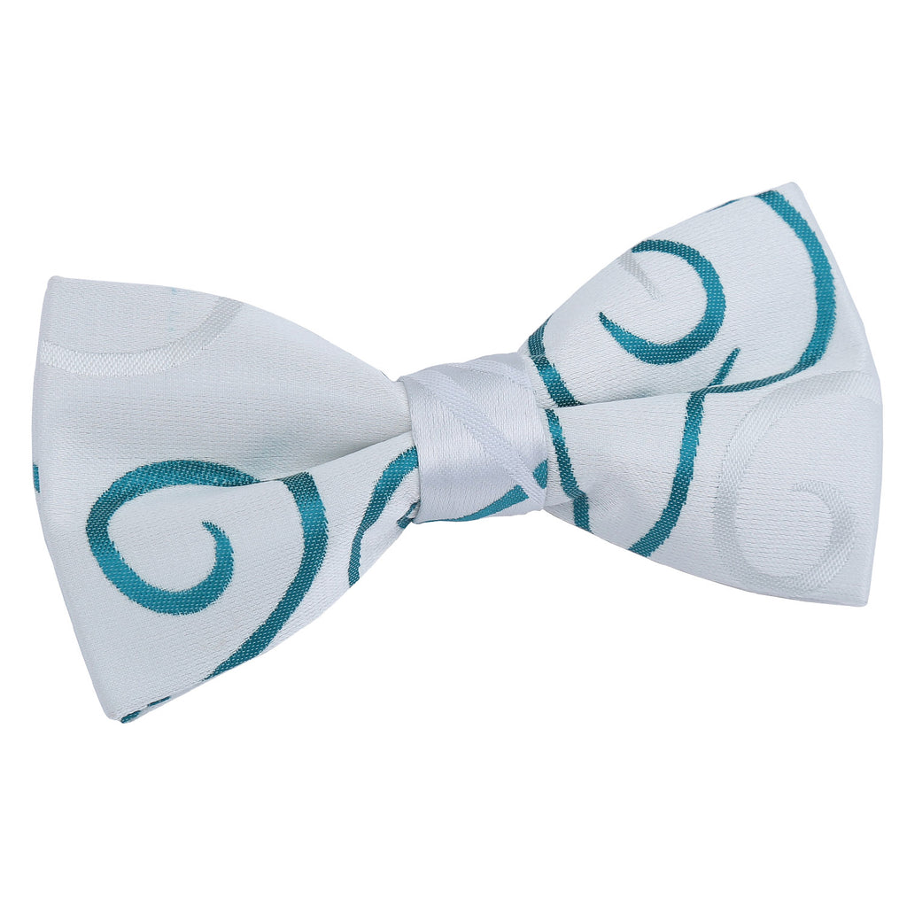 Silver and Teal Scroll Pre Tied Bow Tie