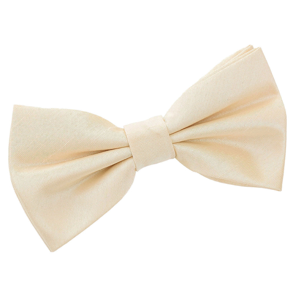 Beige Plain Shantung Pre Tied Bow Tie