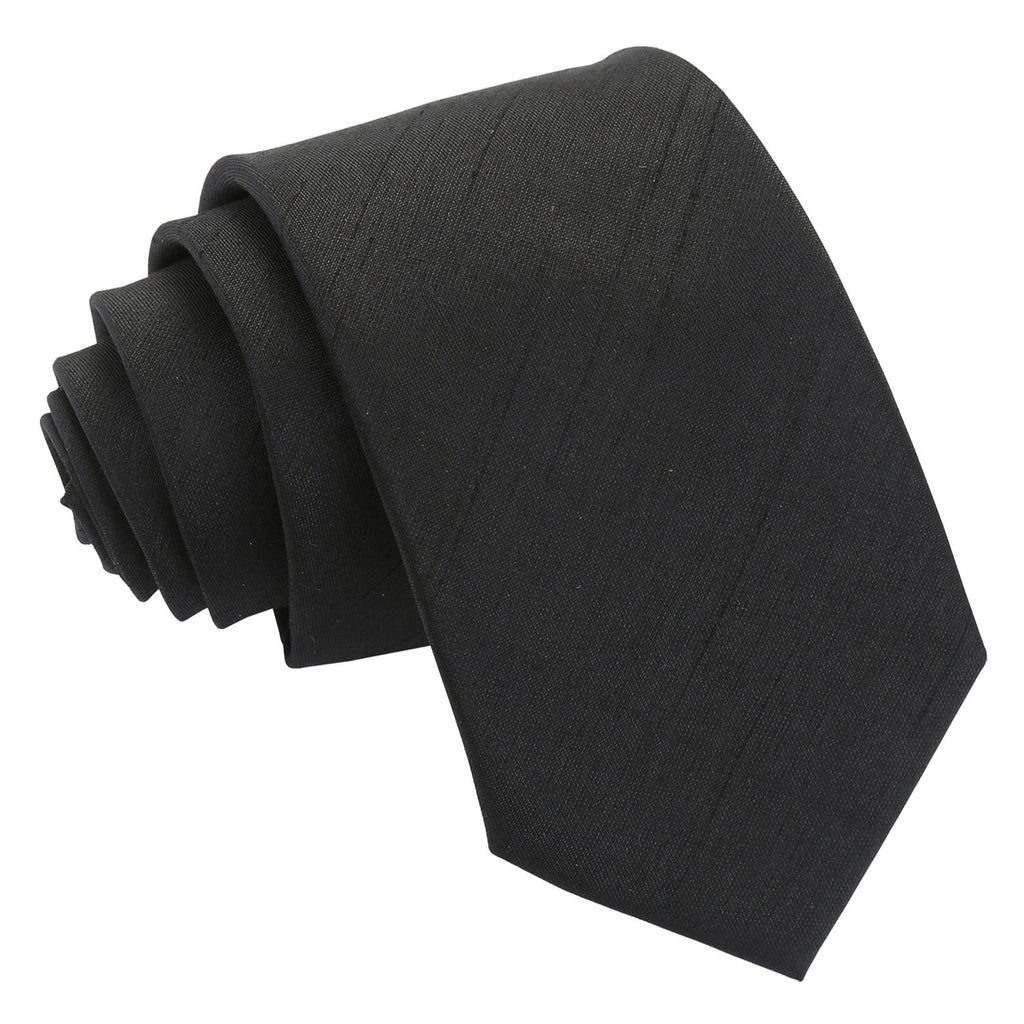 Black Plain Shantung Slim Tie