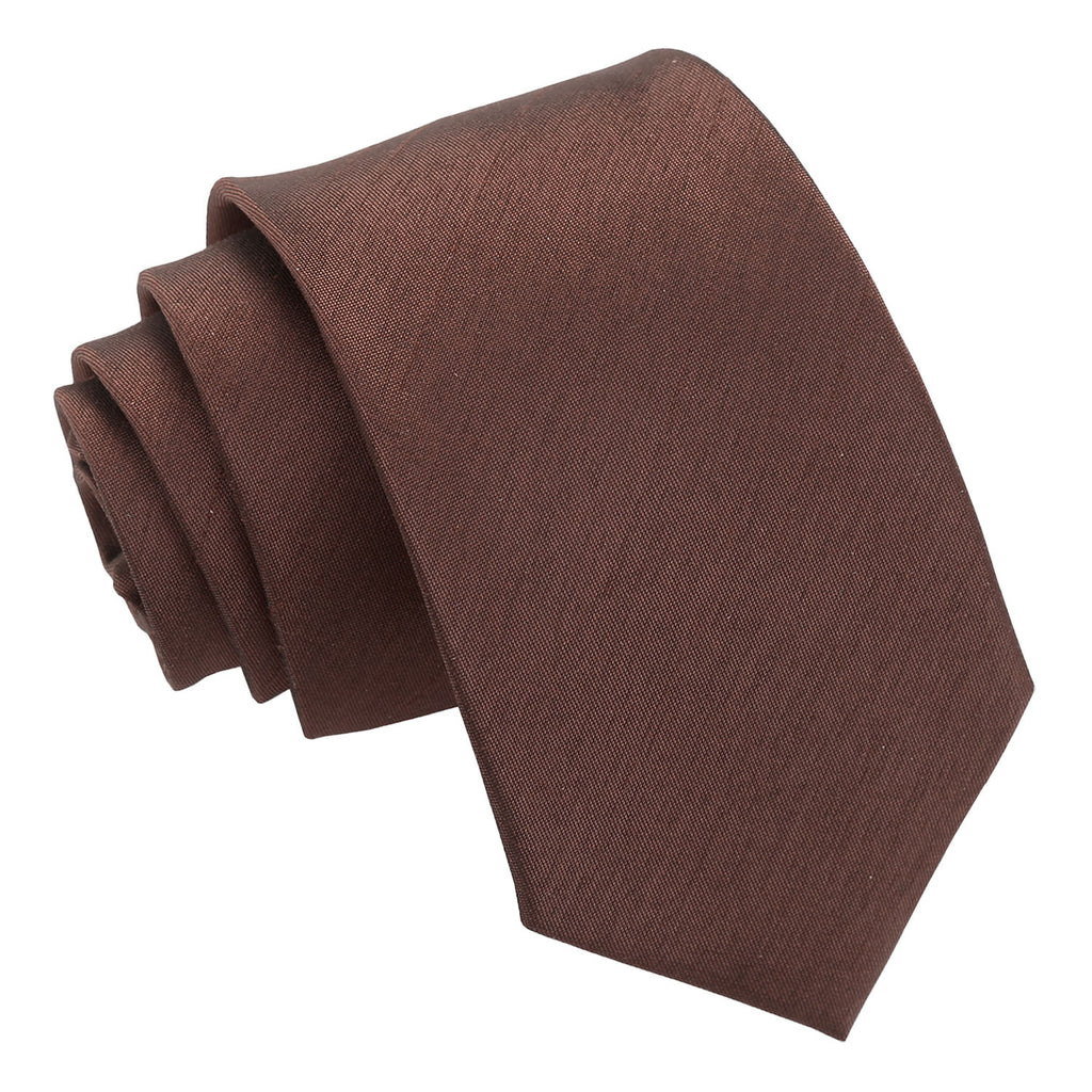 Chocolate Brown Plain Shantung Slim Tie