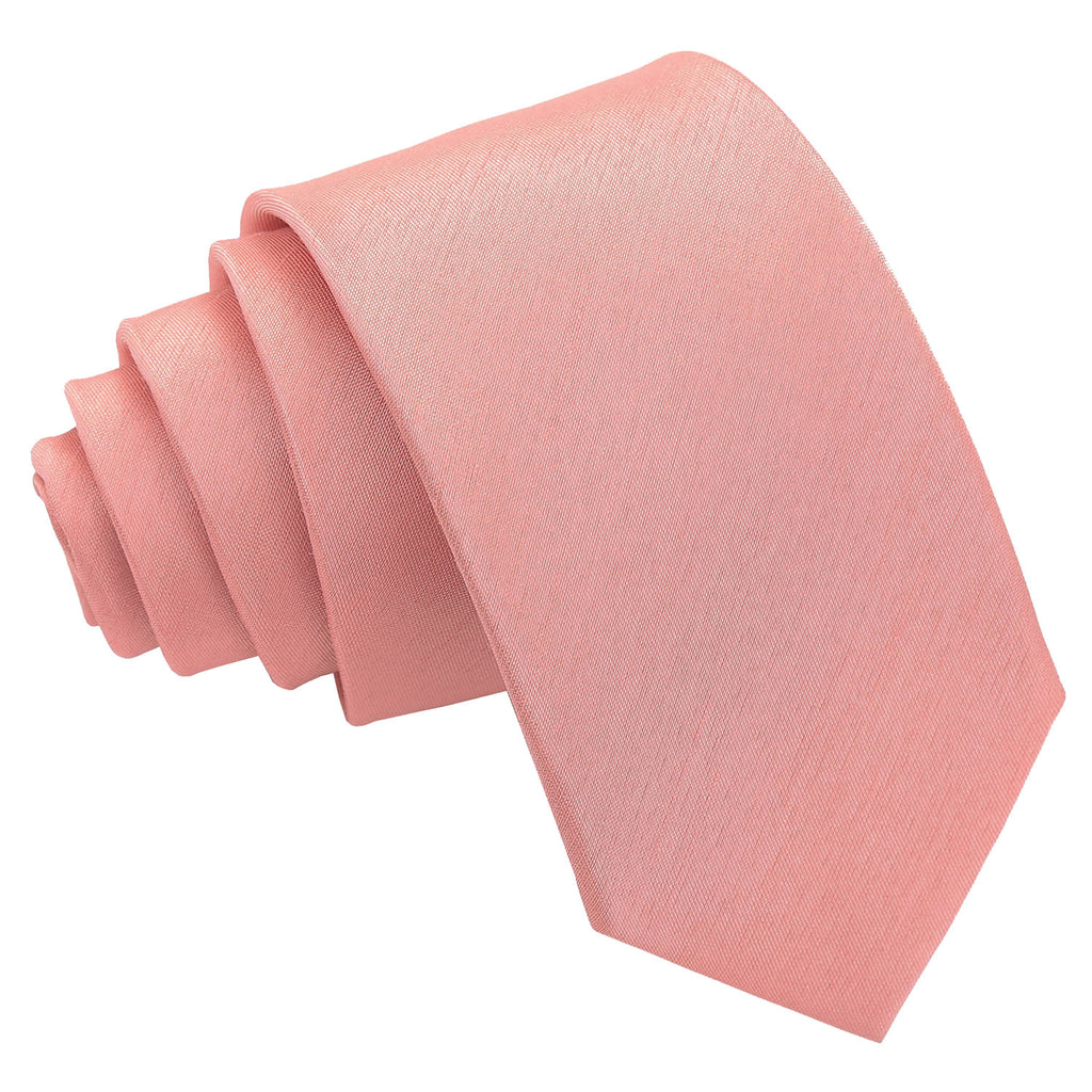 Peach Pink Plain Shantung Slim Tie