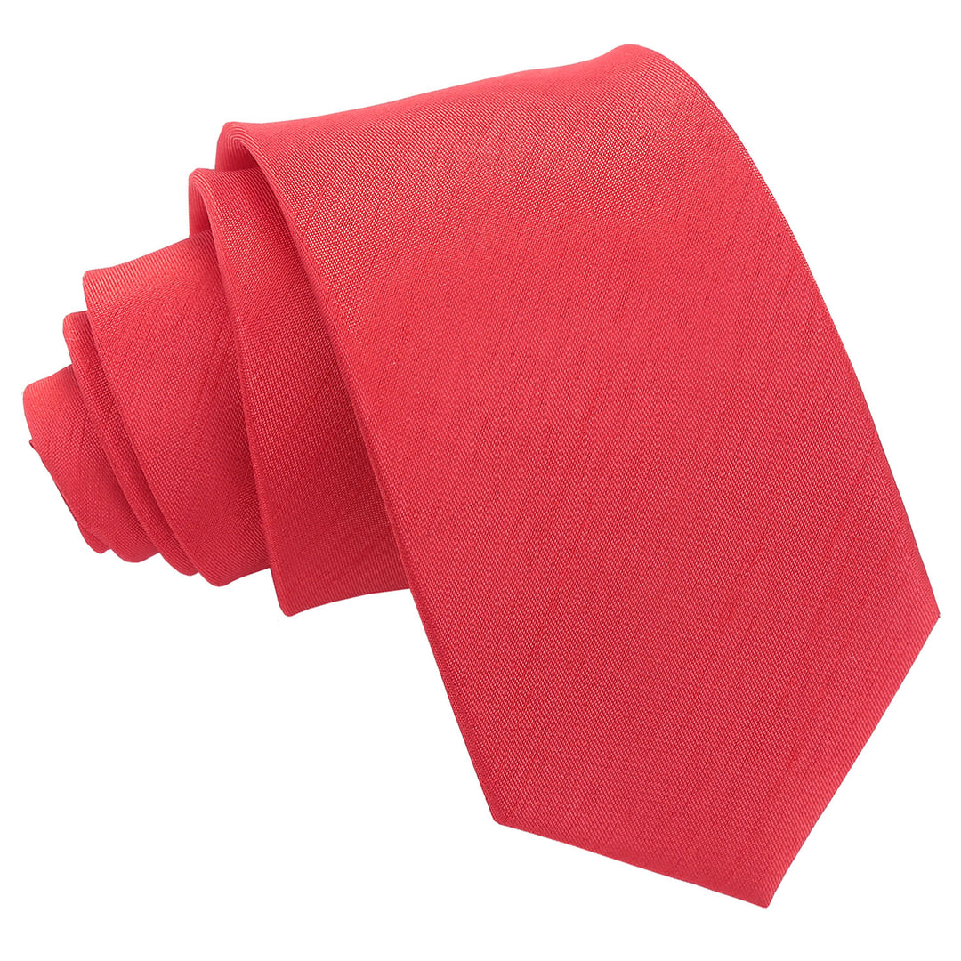 Red Plain Shantung Slim Tie